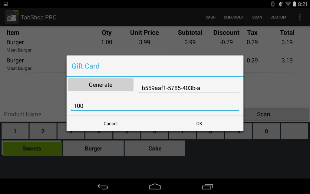 TabShop Gift Card QR Function