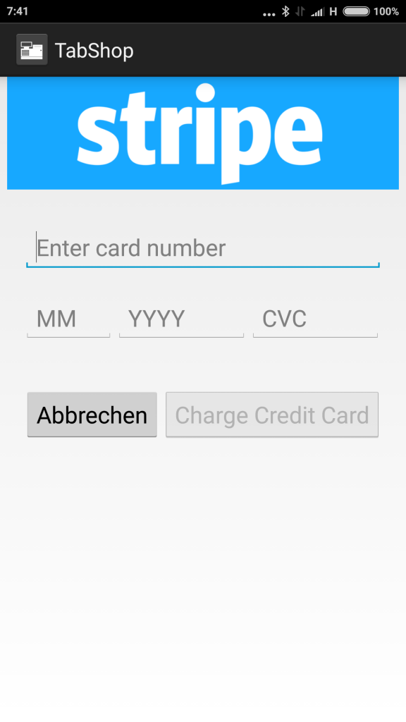 TabShop using the Stripe Credit card processing integration